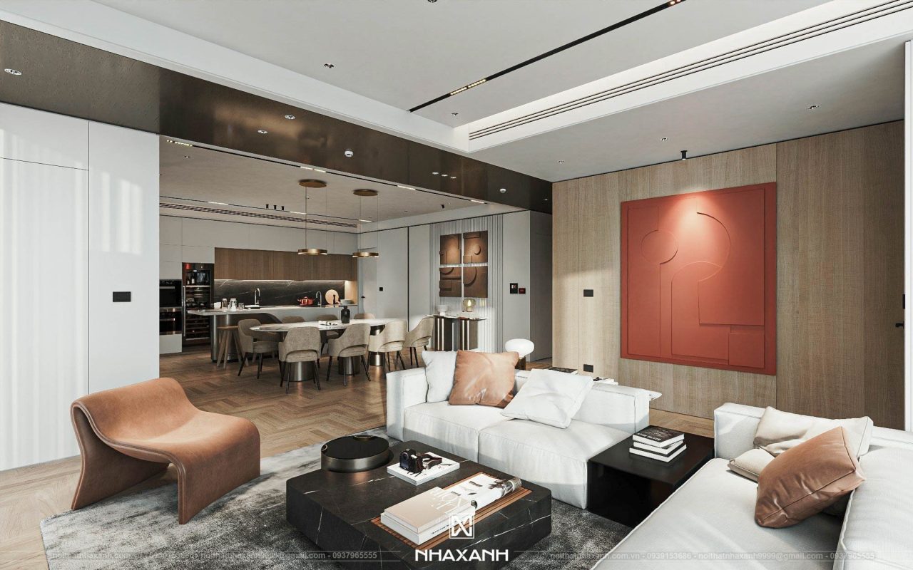 Thiết kế nội thất chung cư The Summit độc đáo với thiết kế phòng khách - bếp đập thông